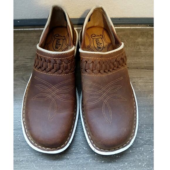Justin casual slip on western leather shoes in walnut Size 5.5 - Picture 1 of 6